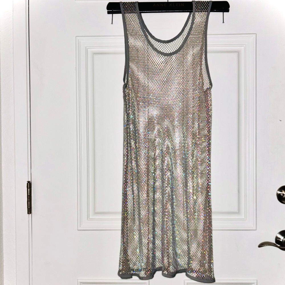 💎 Authentic Swarovski AB Crystals embroidered Mesh Mini Dress - Sz 6 - Stunning